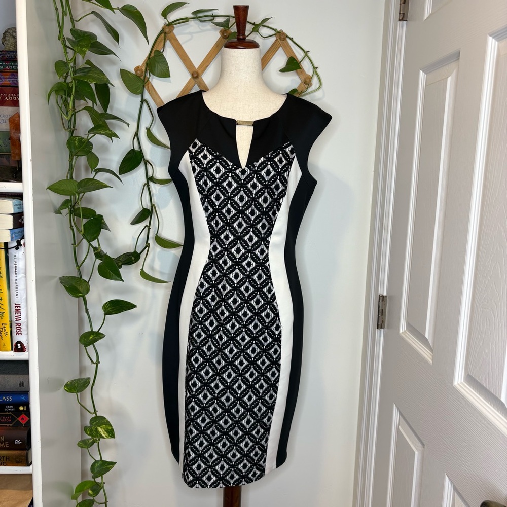 DRESS BARN Black White Scuba Lace Dress